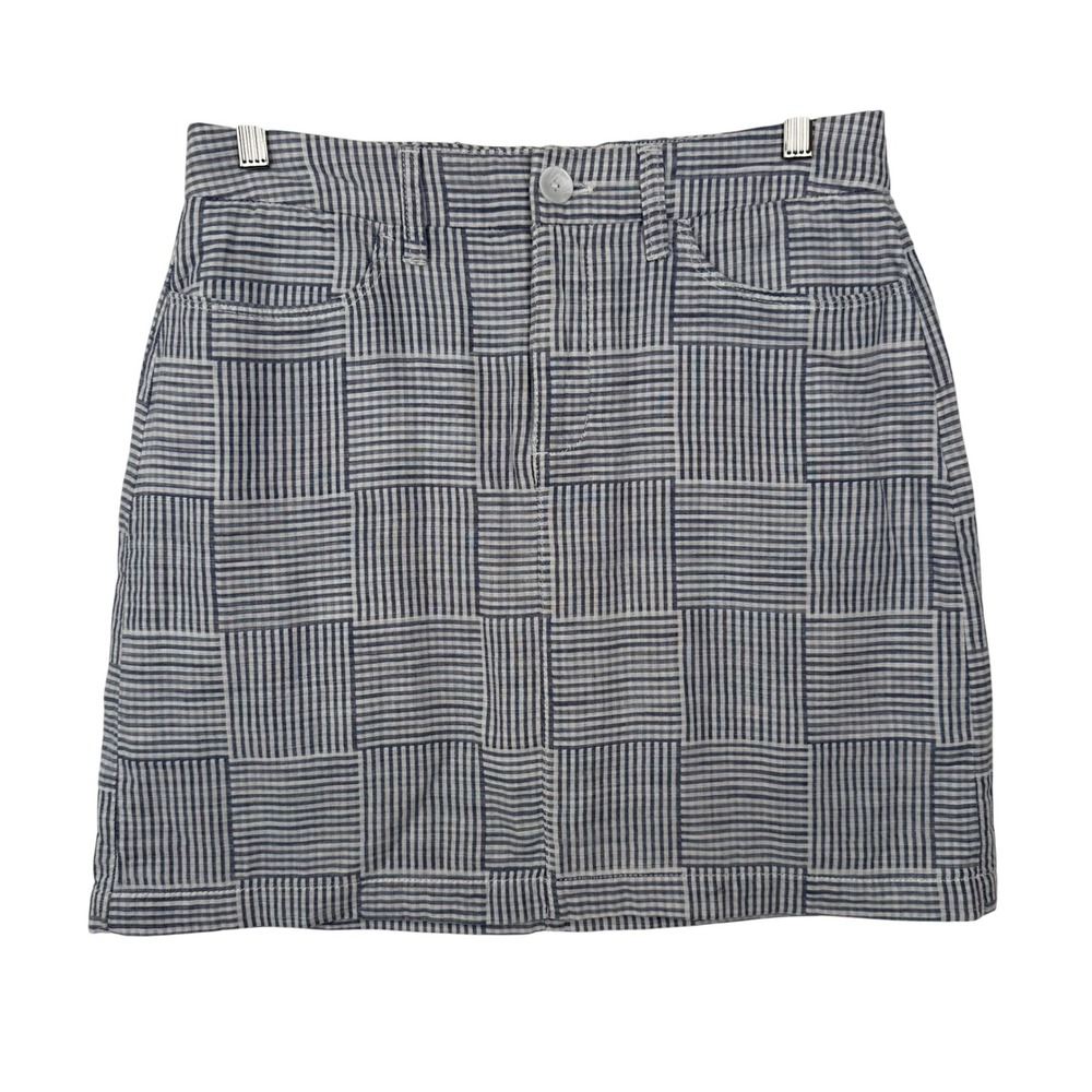 Croft & Barrow Skort Womens 8 Blue White Seersucker Patchwork Cotton Mini Skirt